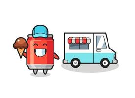 desenho de mascote de lata de bebida com caminhão de sorvete vetor