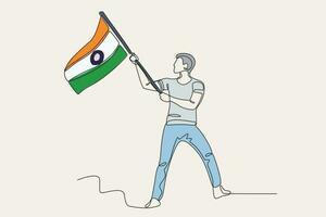 cor ilustração do uma homem acenando a indiano bandeira vetor