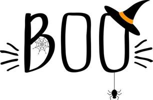 Halloween lettering boo com chapéu mágico. vetor