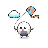 ilustração do mascote onigiri jogando pipa vetor