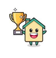 ilustração dos desenhos animados da casa está feliz segurando o troféu de ouro vetor