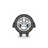 expressão maligna do personagem mascote fofo da roda do carro vetor