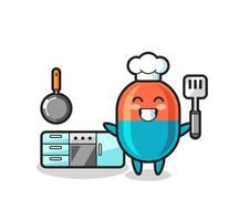 ilustração do personagem cápsula enquanto um chef está cozinhando vetor