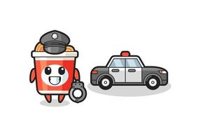 desenho animado mascote de macarrão instantâneo como policial vetor