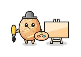 ilustração do mascote do pão francês como pintor vetor
