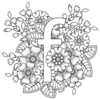 letra f com flor mehndi. ornamento decorativo em étnico oriental. vetor