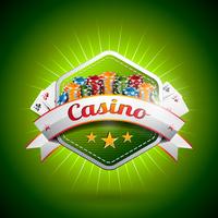 Vector a ilustração em um tema do casino com cartão e microplaquetas do póquer.