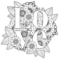 flor mehndi com moldura em forma de coração. ornamento do doodle. vetor