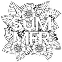 Olá, modelo de banner de verão com flor mehndi vetor