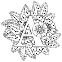 letra a com flor mehndi. ornamento decorativo em étnico oriental vetor