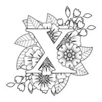 letra x com flor mehndi. ornamento decorativo em étnico oriental vetor