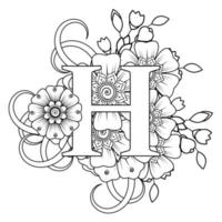 letra h com flor mehndi. ornamento decorativo em étnico oriental vetor
