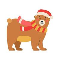 Natal Urso com uma vermelho chapéu e lenço. inverno feriado elemento. vetor