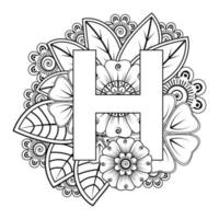 letra h com flor mehndi. ornamento decorativo em étnico oriental vetor
