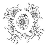 letra q com flor mehndi. ornamento decorativo em étnico oriental vetor