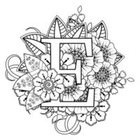 letra e com flor mehndi. ornamento decorativo em étnico oriental vetor