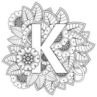 letra k com flor mehndi. ornamento decorativo em étnico oriental vetor