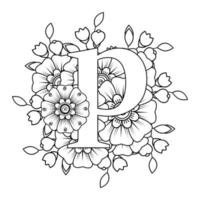 letra p com flor mehndi. ornamento decorativo em étnico oriental vetor