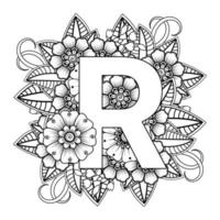 letra r com flor mehndi. ornamento decorativo em étnico oriental vetor