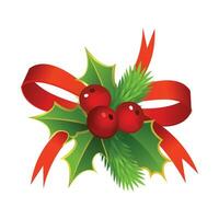 visco e azevinho grupo com fita Natal azevinho folhas com vermelho arco, inverno decoração Natal fita vetor