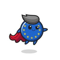 O personagem super-herói bonito do emblema da bandeira da europa está voando vetor