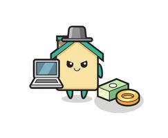 ilustração do mascote da casa como um hacker vetor