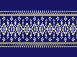 geométrico tecido padronizar com flores conectado junto, lindo e exclusivo, étnico. bordado em uma azul fundo projetado para vestuário, telha, roupas, têxtil, fronha, pano bolsa. vetor