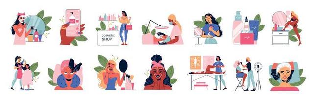 conjunto de ícones de cosmetologia feminina vetor