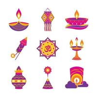 pacote de ícones do festival de luzes de Diwali vetor