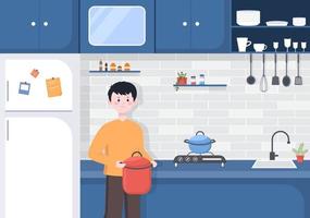 sala de cozinha com ilustração vetorial de fundo de móveis vetor