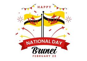 feliz brunei darussalam nacional dia vetor ilustração em 23 fevereiro com acenando bandeira dentro patriótico feriado plano desenho animado fundo Projeto