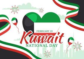 nacional Kuwait dia vetor ilustração em fevereiro Dia 25 com marco, acenando bandeira e independência celebração dentro plano desenho animado fundo