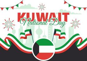 nacional Kuwait dia vetor ilustração em fevereiro Dia 25 com marco, acenando bandeira e independência celebração dentro plano desenho animado fundo