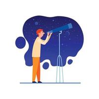 astrônomo com telescópio no ícone do céu noturno, estilo cartoon vetor