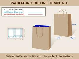 mini carregar presente saco com alças dieline modelo vetor