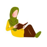 ilustração do hijab mulher lendo livro vetor