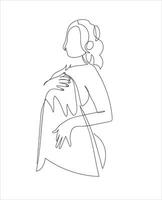 contínuo linha desenhando do uma mulher secagem dele cabelo com toalha banheiro Atividades vetor ilustração