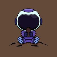 fofa desenho animado roxa astronauta mascote aguarde chocolate em chocolate planeta, adorável desenho animado mascote ilustração vetor