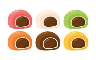 mochi Daifuku sabores conjunto coleção para japonês sobremesa animado desenho animado vetor ilustração