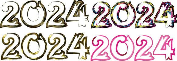 2024 feliz Novo ano cumprimento cartão vetor ilustração. 2024 dourado números com ouro queda confete decoração e brilho luz efeito, festivo brilhar do ouropel textura dentro feriado Projeto fundo.