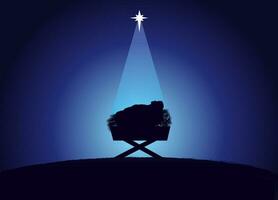 Natal cena do bebê Jesus dentro a manjedoura. cumprimento cartão modelo. vetor