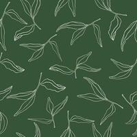 floral desatado padrão, linha arte vegetação repetir padronizar para têxtil. chá folhas retro fundo. elegante tecido em Sombrio verde fundo superfície padronizar Projeto vetor