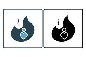 paixão ícone. fogo com coração. ícone relacionado para testemunho valores. sólido ícone estilo. simples vetor Projeto editável