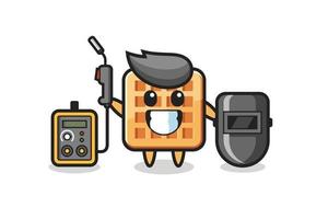 personagem mascote de waffle como soldador vetor