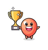 a ilustração dos desenhos animados do balão está feliz segurando o troféu de ouro vetor