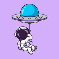 fofa astronauta flutuando com UFO balão desenho animado vetor ícone ilustração. Ciência tecnologia ícone conceito isolado Prêmio vetor. plano desenho animado estilo