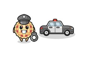 desenho animado mascote de torta de maçã como policial vetor