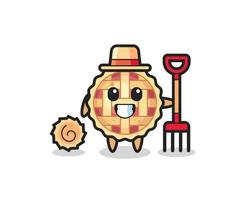 personagem mascote da torta de maçã como fazendeiro vetor