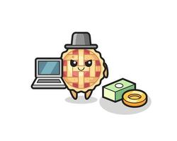 ilustração do mascote da torta de maçã como um hacker vetor