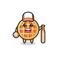 personagem de desenho animado do círculo waffle como um jogador de beisebol vetor